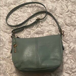 Elegant Blue Leather Shoulder Bag Fossil Blue Leather Crossbody Bag